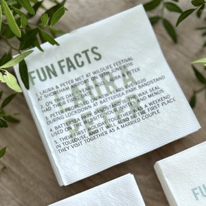 Personalized Cocktail Napkins, Modern Fun fact napkins, Custom Napkins, Wedding Napkins, Monogramed Napkins, Trivia Personalized Napkins,