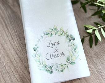 Bunte Monogramm Servietten, Vollfarb Cocktail Servietten, Personalisierte Servietten, Eukalyptus Kranz, Mittagessen, Abendessen Servietten, Gästehandtücher