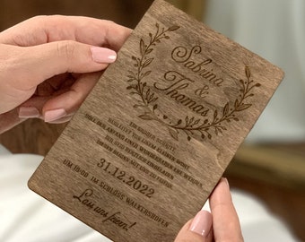 Wood Wedding Invitation, Wooden Laser engraved Wedding Invitation, Rustic Wedding Invitation, Laser Cut Wedding Invitation,