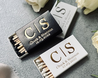 Wedding Matchboxes – Gold Foil Personalized Favors for Guests, Custom Match Box for Elegant Wedding Decor