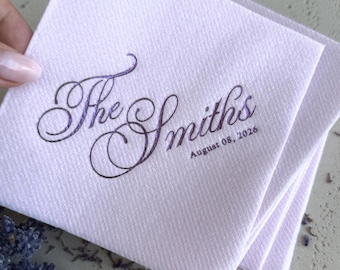 Personalized Lavender Wedding Napkins, Custom Cocktail Napkins with Names, Elegant Reception Decor, Linen Feel