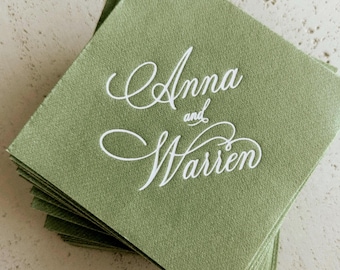 Custom Name Wedding Napkins, Personalized Cocktail Napkins, Gold Foil Names, Elegant Reception Decor, Linen Feel