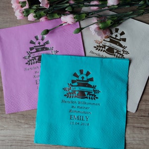 Bedruckte Servietten, Personalized Napkins, Kommunion, Servietten, Konfirmation, Communion, Confirmation napkins,  Custom Luncheon Napkins