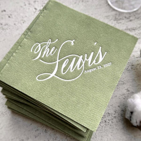 Gepersonaliseerde cocktailservetten bruiloft, zacht linnenachtig, bladgoud servetten, airlaid aangepaste bruiloft servetten, servetten voor bruiloft,