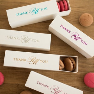 30x cajas de macaron personalizadas, Regalo de agradecimiento para los huéspedes, Lámina de oro, Caja de macarons personalizada, Cajas de regalo pequeñas