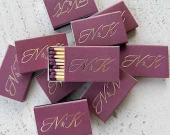 Personalized Matchboxes Wedding Favors, Custom Gold Matchboxes, Monogram Matches, Elegant Party Favors, Bridal Shower Matchboxes