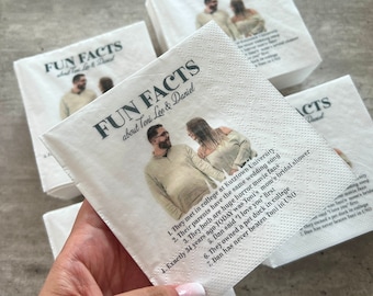 Fun facts napkins, Trivia napkins, Photo cocktail napkins, Full Color Cocktail Napkins, Modern Fun fact napkins, Wedding Napkins,