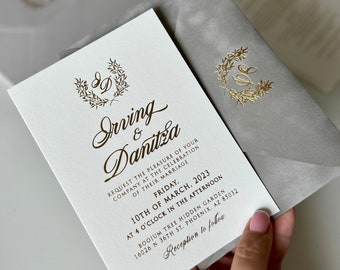 Invitation Cards, Wedding Invitations with minimalist design, invitation uniqe design, rosé gold foil, letterpress, gold foil, real foil
