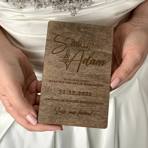 Wood Wedding Invitation, Wooden Laser engraved Wedding Invitation, Rustic Wedding Invitation, Laser Cut Wedding Invitation, image 1
