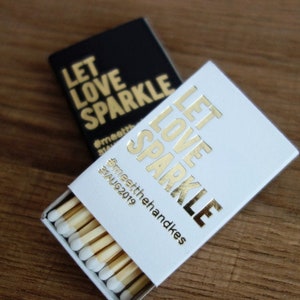 Foiled wedding matchboxes, Gold Foil Matches, Personalized matches, wedding matches, Let love sparkle, The perfect match