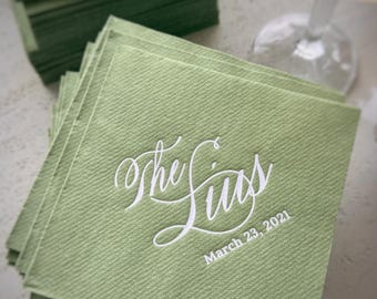 Personalized Wedding Cocktail Napkins, Custom Name Napkins, Embossed or Foil, Airlaid Linen Feel, Wedding Reception Decor, Beverage Napkins