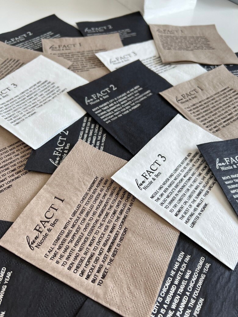 Pack of Fun Fact Napkins 100 Pieces Custom Napkins Wedding Etsy Australia
