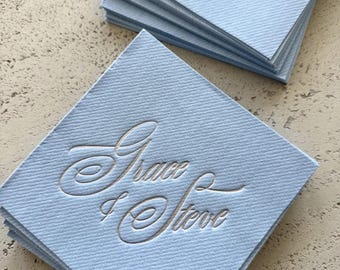 Personalized Cocktail Napkins with Names, Custom Wedding Napkins, Elegant Reception Napkins, Linen Feel Paper