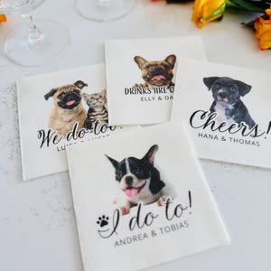Tovaglioli personalizzati per animali domestici, sottobicchieri personalizzati per animali domestici, tovaglioli personalizzati per cani, tovaglioli per matrimoni, tovaglioli da cocktail personalizzati per animali domestici, tovaglioli per fidanzamento,
