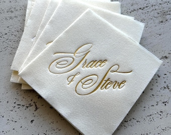 Wedding Cocktail Napkins Personalized, Custom Names Napkins, Elegant Wedding Reception Decor, Linen Feel Napkins