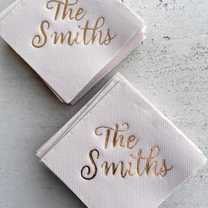 White Wedding Napkins Gold Foil, Personalized Cocktail Napkins, Custom Wedding Napkins, Elegant Monogram Napkins, Luxury Wedding Decor