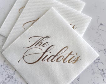 Personalized cocktail Napkins wedding, soft linen like, Gold foil napkins, airlaid Custom wedding Napkins, Napkins for wedding,