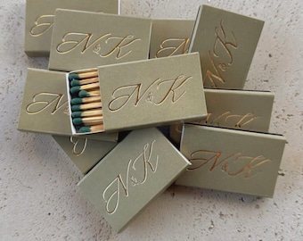Foiled Wedding Matchboxes, Personalized Gold Foil Matches, Custom Matchbox Favors, Monogram Wedding Matches, Elegant Wedding Favors