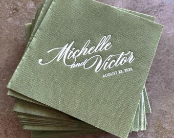 Wedding Napkins Personalized with Names, Custom Cocktail Napkins, Elegant Reception Napkins, Linen Feel