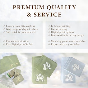 Personalized Cocktail Napkins Wedding, Embossed Monogram Napkins, Custom Wedding Napkins, Soft Linen Like Napkins, Interlocking Monogram image 4