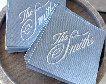 Personalized Wedding Napkins with Last Name, Custom Cocktail Napkins, Linen Feel Paper, Elegant Reception Decor