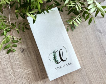 Colorful Monogram Napkins, Personalizable guest napkins, Personalized Napkins, eucalyptus wreath,  Luncheon, Dinner napkins, Guest towels