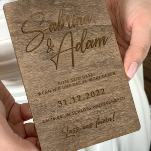 Wood Wedding Invitation, Wooden Laser engraved Wedding Invitation, Rustic Wedding Invitation, Laser Cut Wedding Invitation, image 3