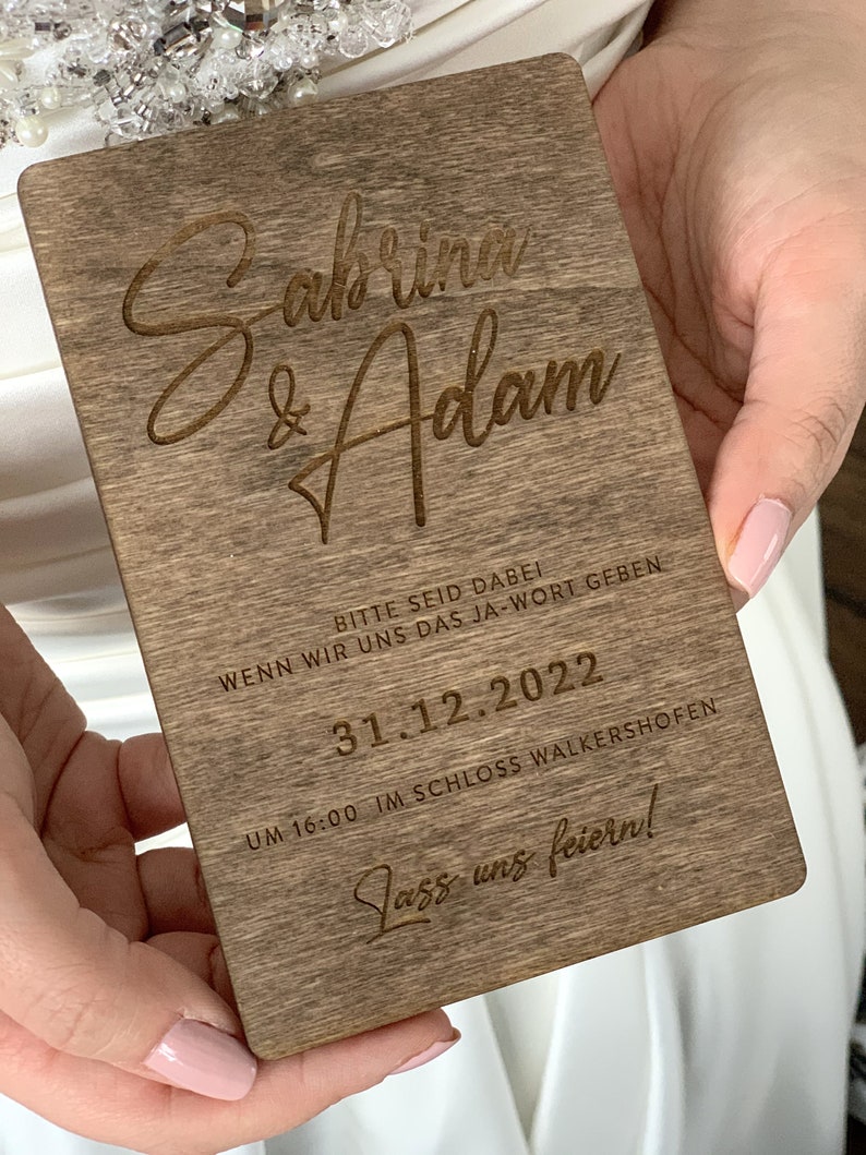Wood Wedding Invitation, Wooden Laser engraved Wedding Invitation, Rustic Wedding Invitation, Laser Cut Wedding Invitation, image 3