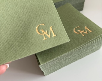 Tovaglioli da cocktail per matrimonio, tovaglioli da cocktail personalizzati per matrimonio, lamina d'oro, tessuto airlaid effetto lino, tovaglioli verde salvia