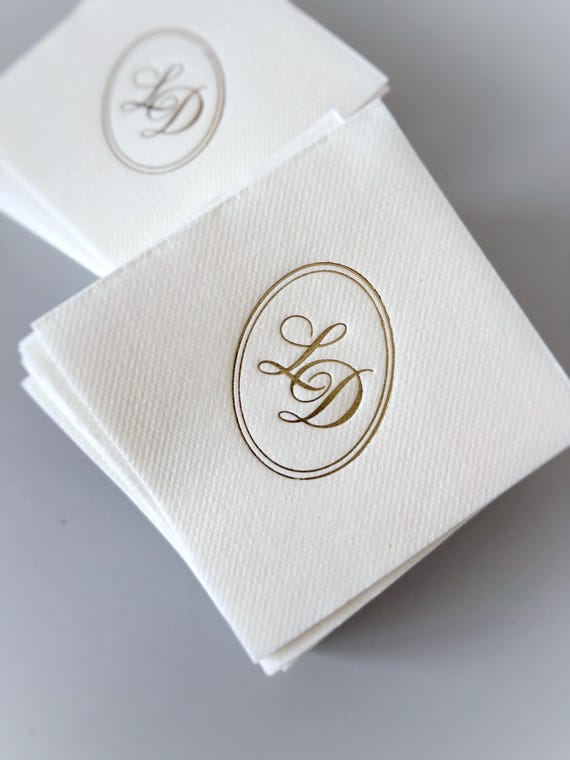 Monogram Wedding Napkins Gold Foil, Personalized Initial Napkins, Custom Cocktail Napkins, Elegant Monogram Napkins, Luxury Wedding Decor