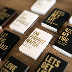 Foiled wedding matchboxes, Gold Foil Matches, Personalized matches, wedding matches, Let love sparkle, The perfect match
