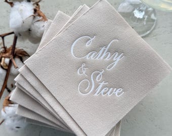 Personalized Wedding Napkins with Names, Foil Cocktail Napkins, Custom Names Napkins, Elegant Wedding Napkins, Linen Feel