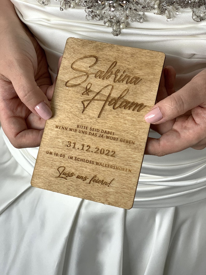 Wood Wedding Invitation, Wooden Laser engraved Wedding Invitation, Rustic Wedding Invitation, Laser Cut Wedding Invitation, image 4