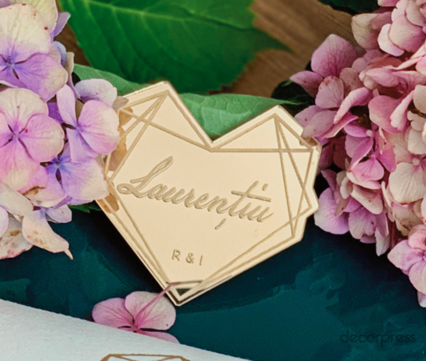 Wedding place cards, Place name settings,gold mirror heart place card, Decoration wedding wood decor, Laser cut  signs, name wedding