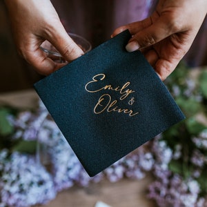 Wedding Cocktail Napkins, soft linen like, Gold foil napkins, airlaid Custom wedding Napkins, Napkins for wedding,