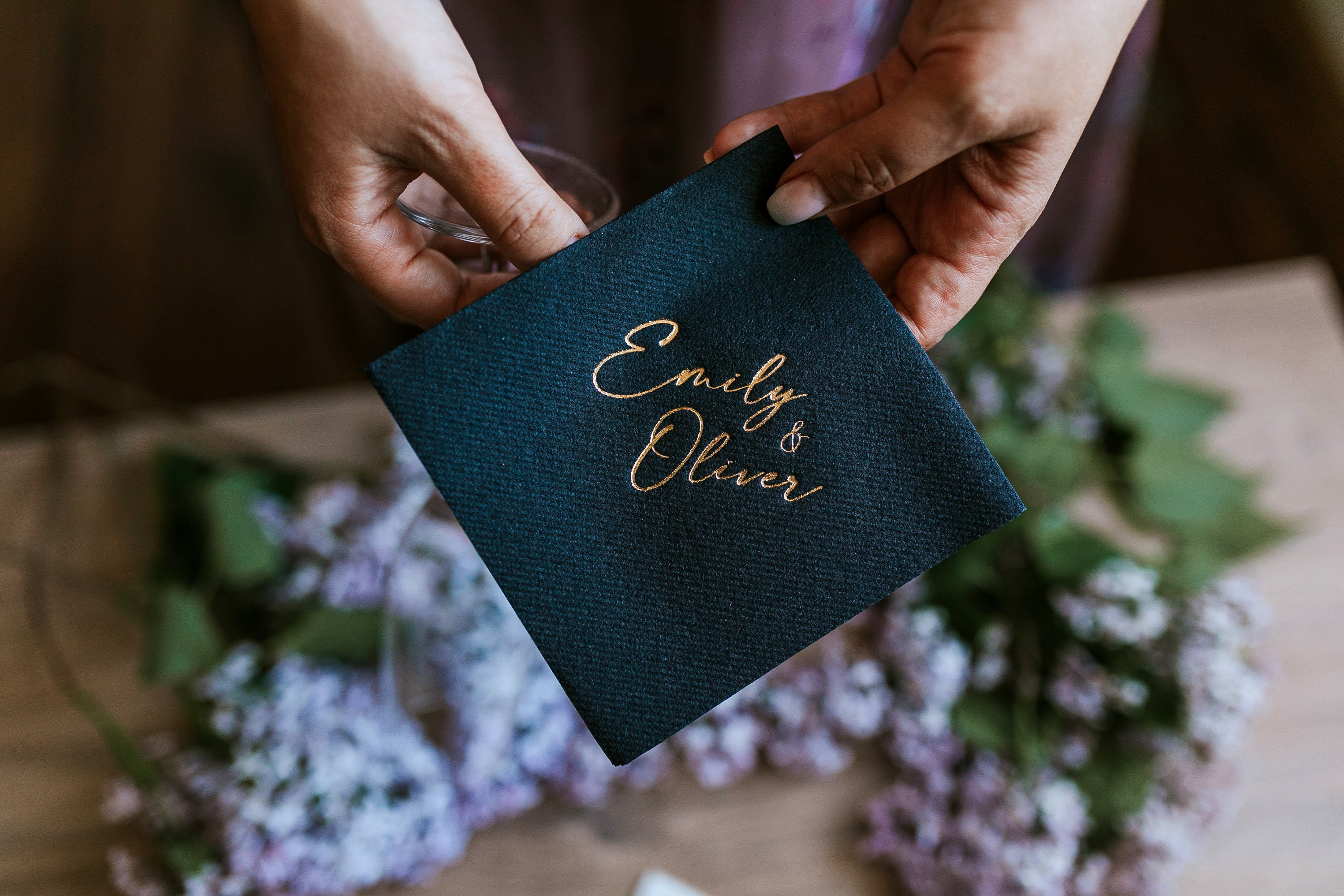 Wedding Cocktail Napkins, soft linen like, Gold foil napkins, airlaid Custom wedding Napkins, Napkins for wedding,