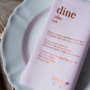 Bruiloftsmenukaart op servetten, Gepersonaliseerde servetten, Goudfolie, Bruiloftsdiner, Bedruckte Servetten, Hochzeit, Bruiloftservetten, Decorpress