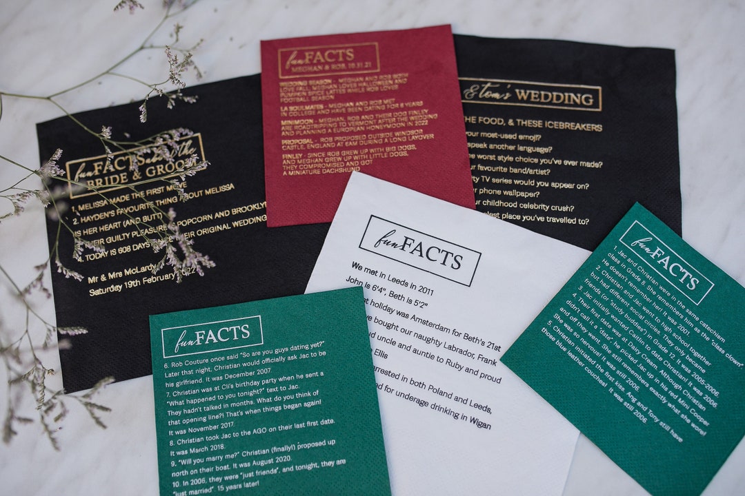 Fun Fact Napkins Custom Napkins Wedding Napkins Monogramed Napkins
