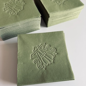 Personalized Cocktail Napkins Wedding, Embossed Monogram Napkins, Custom Wedding Napkins, Soft Linen Like Napkins, Interlocking Monogram image 19
