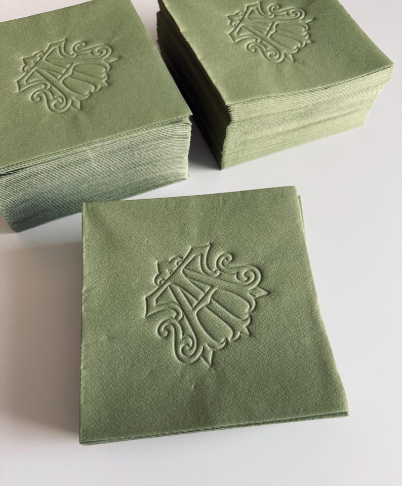 Personalized Cocktail Napkins Wedding, Embossed Monogram Napkins, Custom Wedding Napkins, Soft Linen Like Napkins, Interlocking Monogram image 19