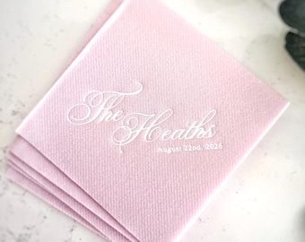 Green and blue napkins, soft linen like, Gold foil napkins, Custom wedding Napkins, Personalized cocktail Napkins wedding