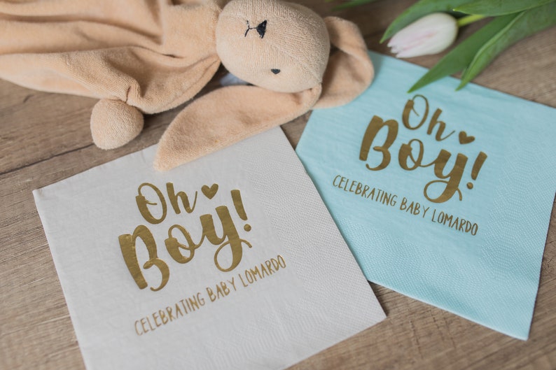 Oh Boy Napkins Gold Personalized Napkins Baby Shower Etsy