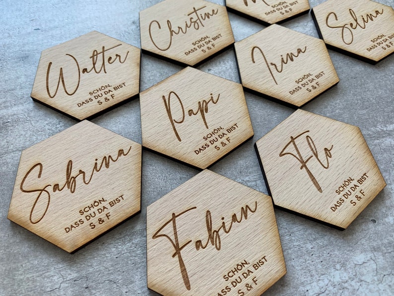 Place name settings Laser cut wood signs Decoration wedding wood decor Guest names Wedding place cards Custom Lasercut name wedding