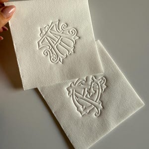 Personalized Cocktail Napkins Wedding, Embossed Monogram Napkins, Custom Wedding Napkins, Soft Linen Like Napkins, Interlocking Monogram image 18