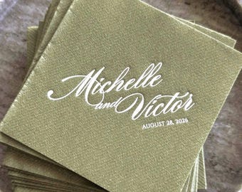 Wedding Napkins Personalized with Names, Custom Cocktail Napkins, Elegant Reception Napkins, Linen Feel