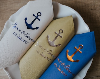 Personalisierte Servietten, Bedruckte Servietten, Anker, Hochzeit, Personalized Napkins, Anchor,  Wedding Napkins,  Custom Luncheon Napkins