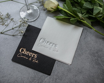 Personalized cocktail Napkins wedding, soft linen like, airlaid Custom wedding Napkins, Cheers nakpins, Monogramed Napkins,