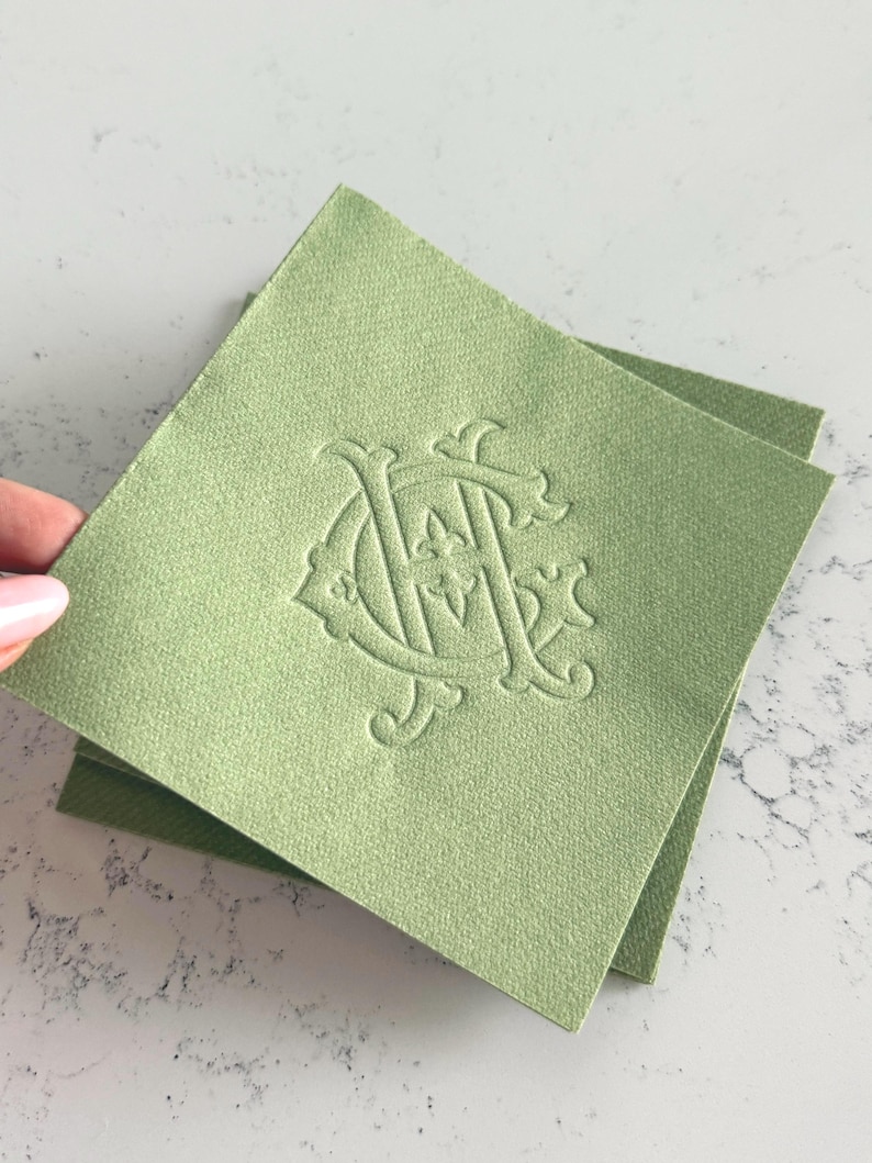 Personalized Cocktail Napkins Wedding, Embossed Monogram Napkins, Custom Wedding Napkins, Soft Linen Like Napkins, Interlocking Monogram image 1