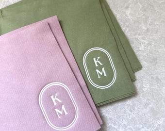 Wedding Napkins Personalized, Cocktail Napkins with Initials, Pink and Green Wedding Napkins, Custom Reception Decor