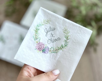 Colorful Monogram Napkins, Full Color Cocktail Napkins, Personalized Napkins, hydrangea wreaths,  Luncheon, Dinner napkins, Guest towels